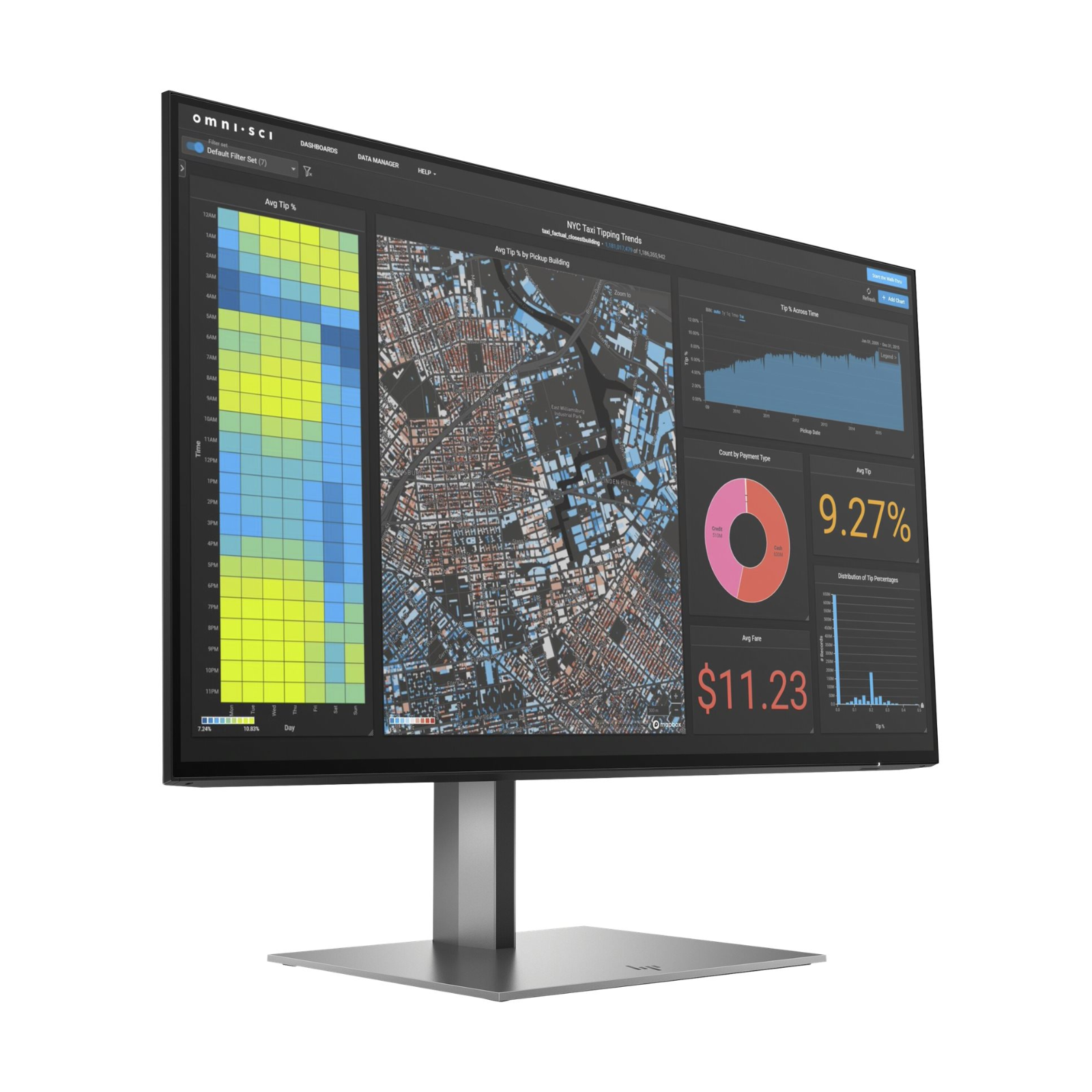 Perfil lateral esquerdo do monitor profissional recondicionado HP Z24f G3. Esta imagem da JANSit destaca o design extremamente fino do ecrã e a ergonomia do suporte, que permite ajustar a inclinação e a altura do monitor. Uma excelente opção para criar um espaço de trabalho ergonómico, moderno e visualmente limpo.