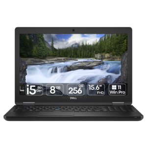 Imagem principal do portátil recondicionado Dell Latitude 5590. Esta fotografia em perspetiva frontal destaca o ecrã de 15.6 polegadas, o teclado ergonómico com teclado numérico dedicado e a construção robusta típica da linha profissional da Dell. Uma excelente escolha disponível na JANSit, ideal para empresas, profissionais e estudantes que procuram produtividade, desempenho e grande fiabilidade.