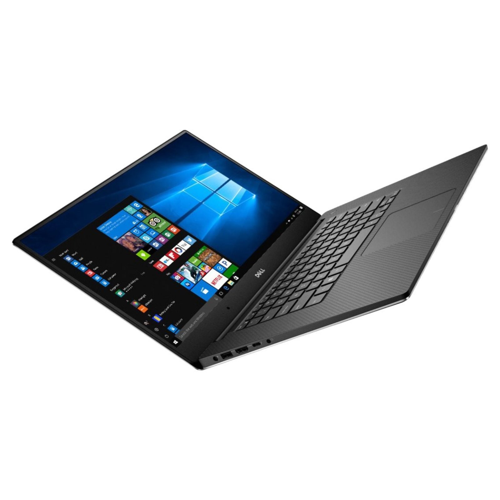 Detalhe da lateral esquerda da workstation portátil recondicionada Dell Precision 5520. Esta imagem destaca o perfil elegante do equipamento e as suas conexões de alta velocidade, incluindo porta USB-C Thunderbolt 3, saída HDMI, porta USB 3.0 e entrada de áudio. A escolha ideal na JANSit para profissionais que necessitam de ligar monitores 4K externos e transferir dados com máxima rapidez.
