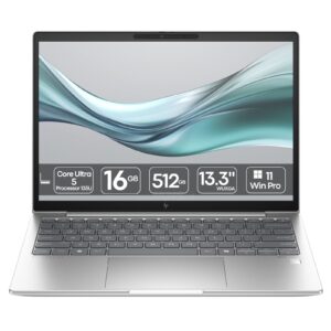 Portátil HP EliteBook 630 G11 recondicionado JANSit – Portátil profissional compacto de 13,3 polegadas com processador Intel Core Ultra 5. Vista frontal do equipamento aberto, exibindo o chassis em alumínio prateado, ecrã antirreflexo e teclado retroiluminado. Com garantia JANSit.