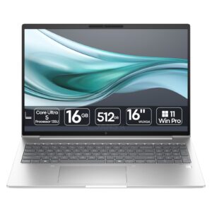 Portátil HP EliteBook 660 G11 Intel Core Ultra 5 recondicionado JANSit – Portátil profissional de 16 polegadas. Vista frontal com o equipamento aberto, exibindo o ecrã antirreflexo de molduras finas, teclado em português com teclado numérico dedicado, trackpad espaçoso e o elegante chassis em alumínio prateado. Com garantia JANSit.