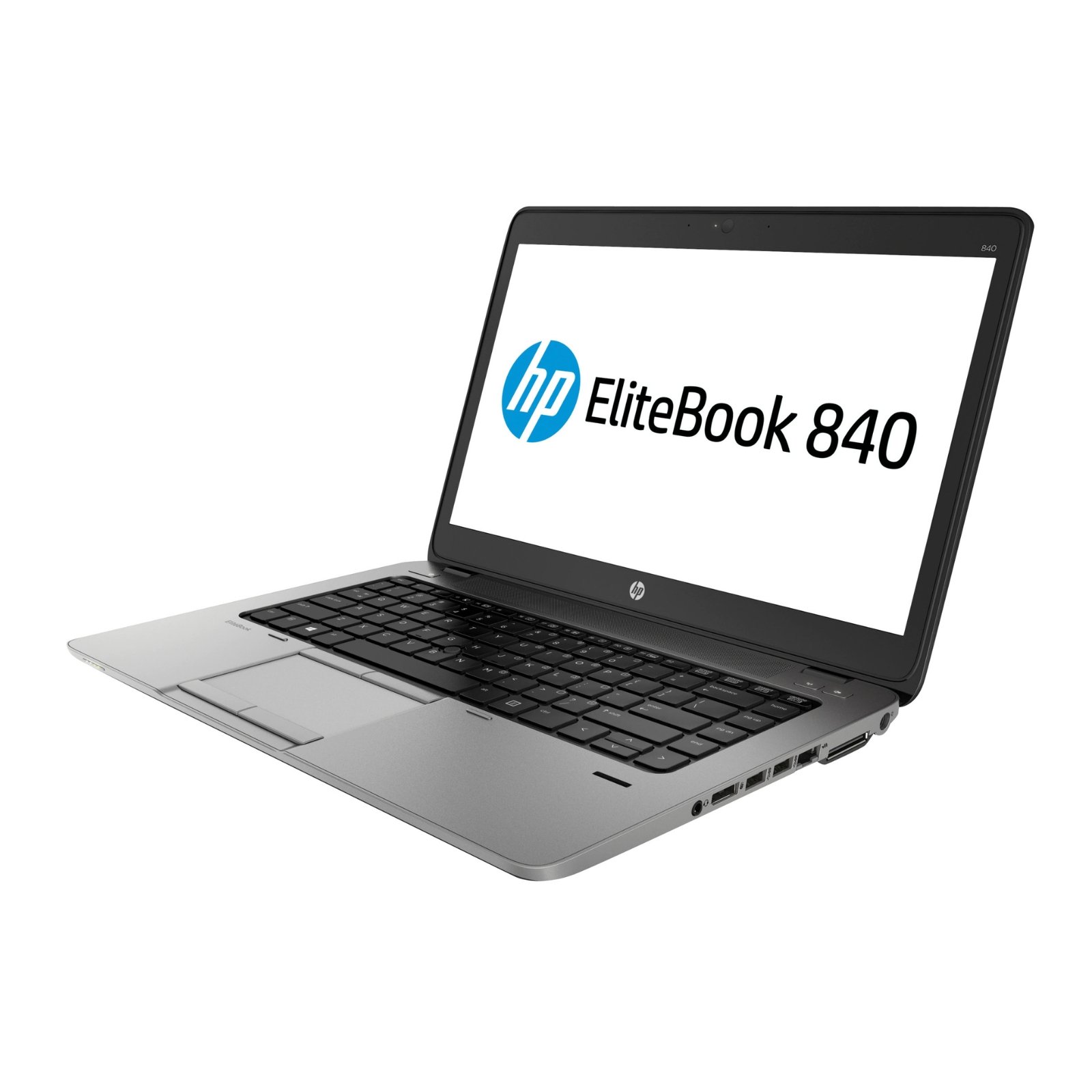 Portátil HP EliteBook 840 G2 recondicionado JANSit – Vista lateral direita do portátil profissional de 14 polegadas, exibindo o perfil esguio, conector de docking station HP, porta DisplayPort, portas USB 3.0, entrada de rede RJ-45 e conector de áudio combo. Com garantia JANSit.