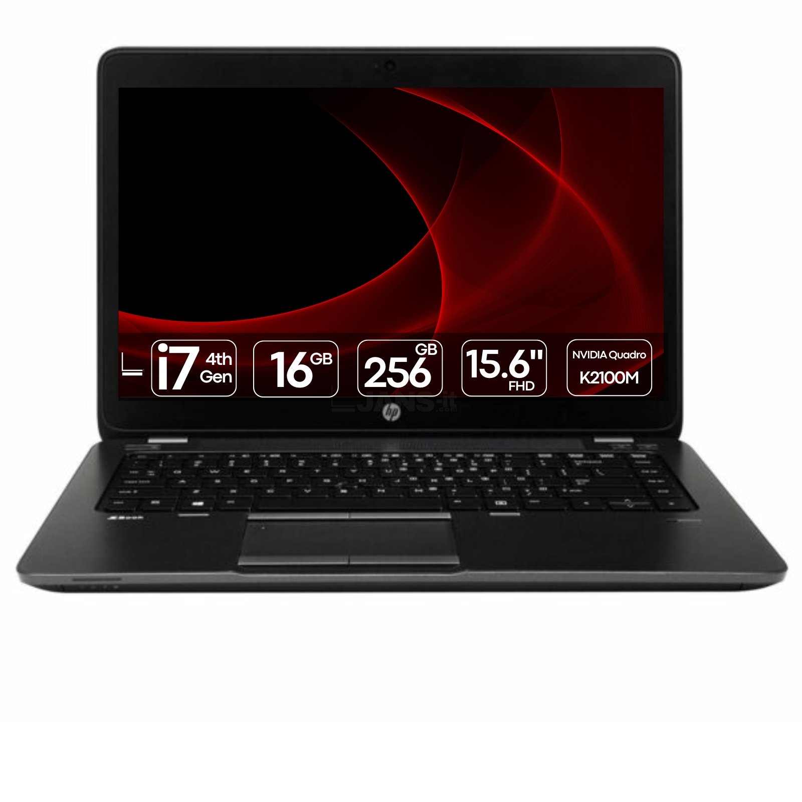 Imagem principal do portátil recondicionado HP ZBook 15 G1, uma workstation de alta performance ideal para trabalhos exigentes como edição de imagem, CAD e engenharia. Esta fotografia em perspetiva frontal foca na construção robusta, no ecrã de alta resolução e no teclado ergonómico do equipamento. Disponível na JANSit com excelente relação qualidade-preço para profissionais e estudantes técnicos.