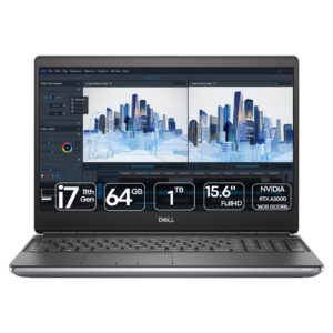 Imagem principal da workstation portátil recondicionada Dell Precision 7560. Esta fotografia em perspetiva frontal foca no ecrã de 15.6 polegadas, no teclado ergonómico com teclado numérico e no chassi robusto de padrão profissional. Uma estação de trabalho móvel de alta gama disponível na JANSit, ideal para engenharia, modelação 3D, edição de vídeo avançada e arquitetura.
