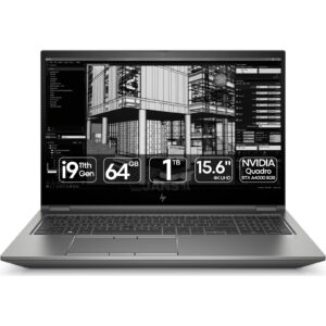 Workstation Portátil HP ZBook Fury 15 G8 recondicionado JANSit – Portátil profissional de 15.6 polegadas com processador Intel Core i9 e gráfica NVIDIA RTX A4000. Vista frontal do equipamento aberto, exibindo o ecrã, teclado retroiluminado em português com teclado numérico e chassis premium cinzento-escuro. Com garantia JANSit.