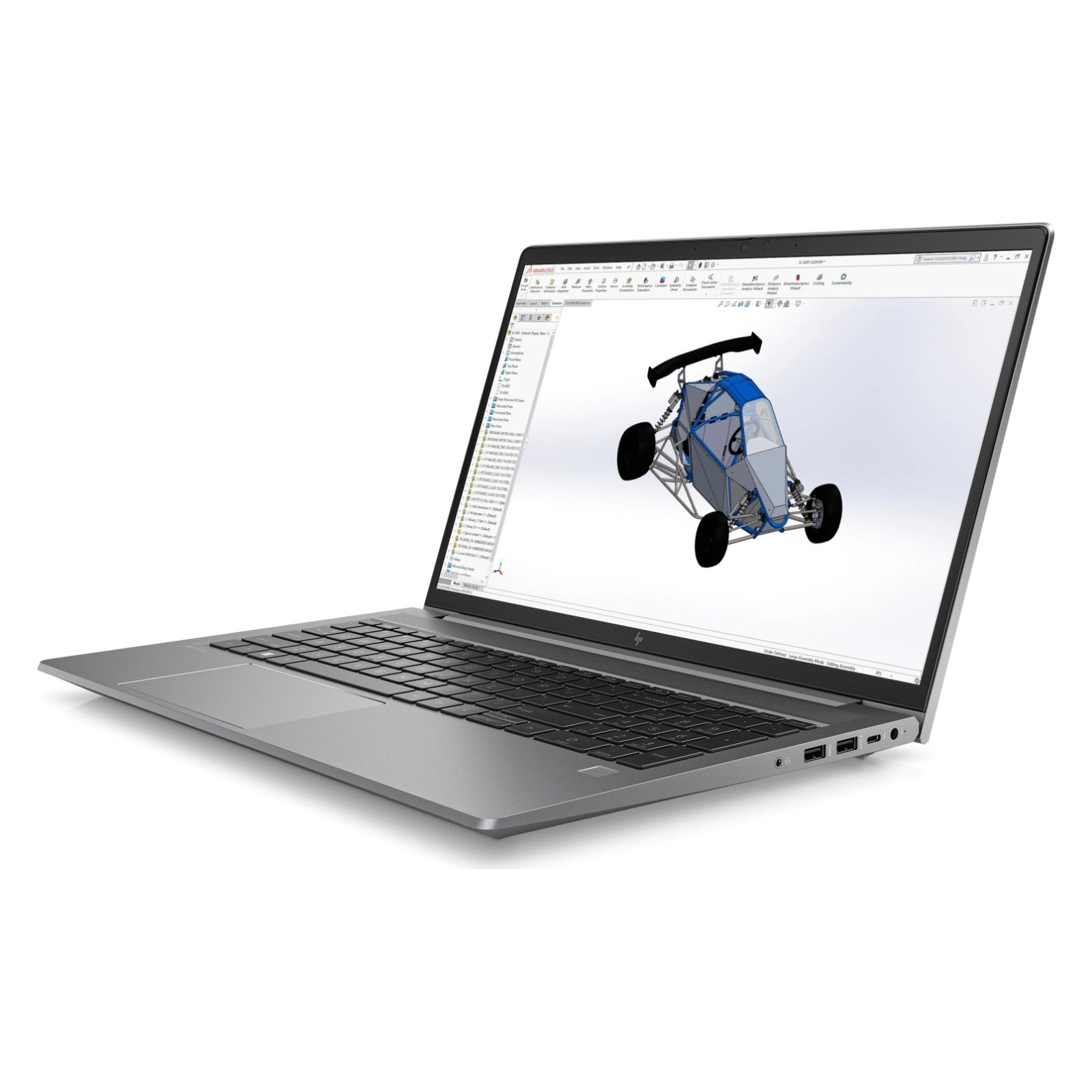 Workstation Portátil HP ZBook Power 15 G9 recondicionado JANSit – Vista lateral direita da workstation móvel de 15.6 polegadas, exibindo as duas portas USB 3.1 SuperSpeed Type-A, conector de áudio combo (auscultadores/microfone) e a entrada para o carregador de energia. Com garantia JANSit.