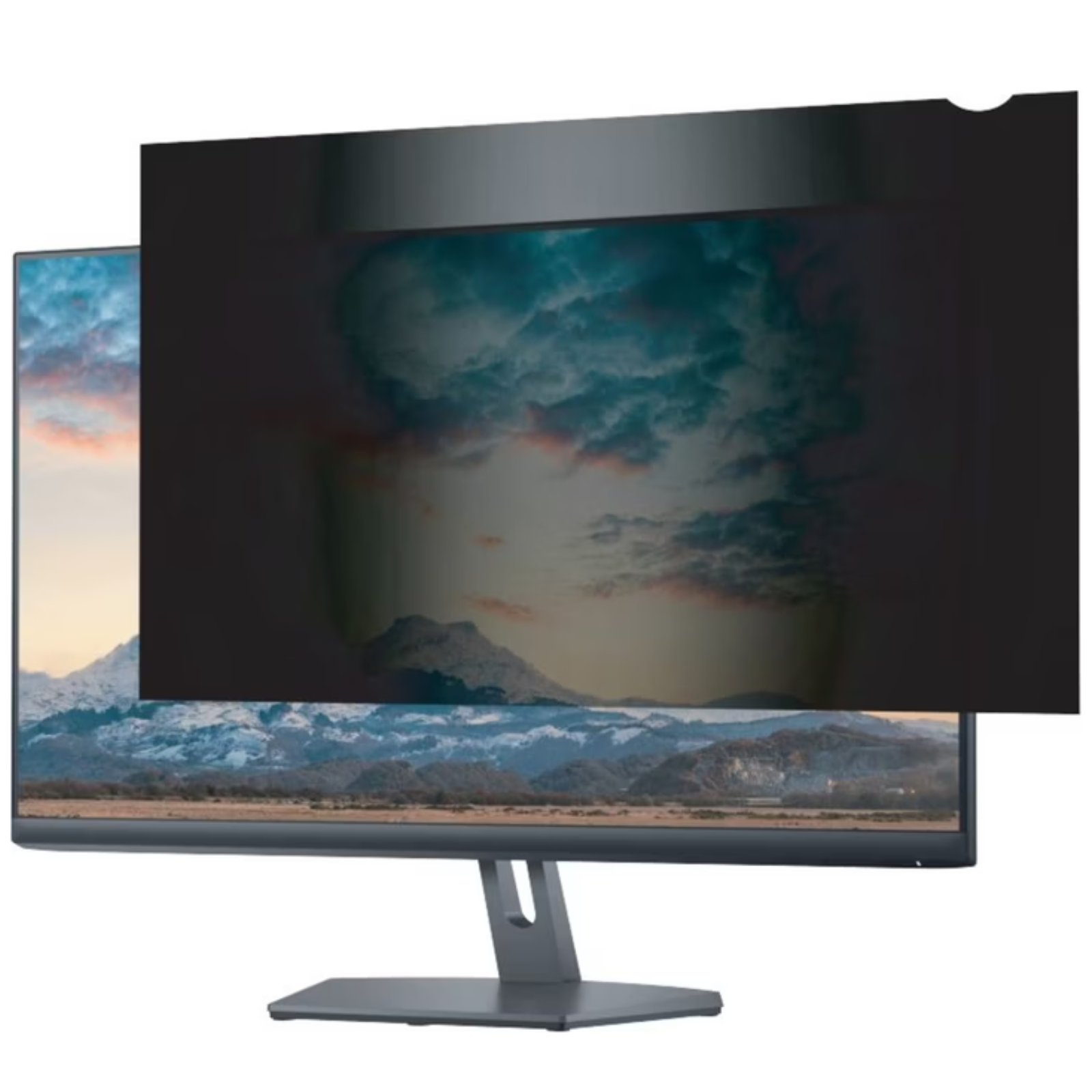 Vista geral da película de privacidade e proteção Gearlab para ecrãs de computador de 23 polegadas (formato 16:9). A imagem evidencia a tecnologia de micro-lamelas ópticas que escurece o monitor a partir de um ângulo de 30° de cada lado, mantendo a visibilidade nítida apenas para o utilizador frontal, além do revestimento fosco antirreflexo que bloqueia reflexos de luz e protege o painel contra riscos e dedadas. Uma solução de proteção de ecrã e confidencialidade disponível na JANSit, recomendada para departamentos financeiros, recursos humanos, receções e secretárias partilhadas.