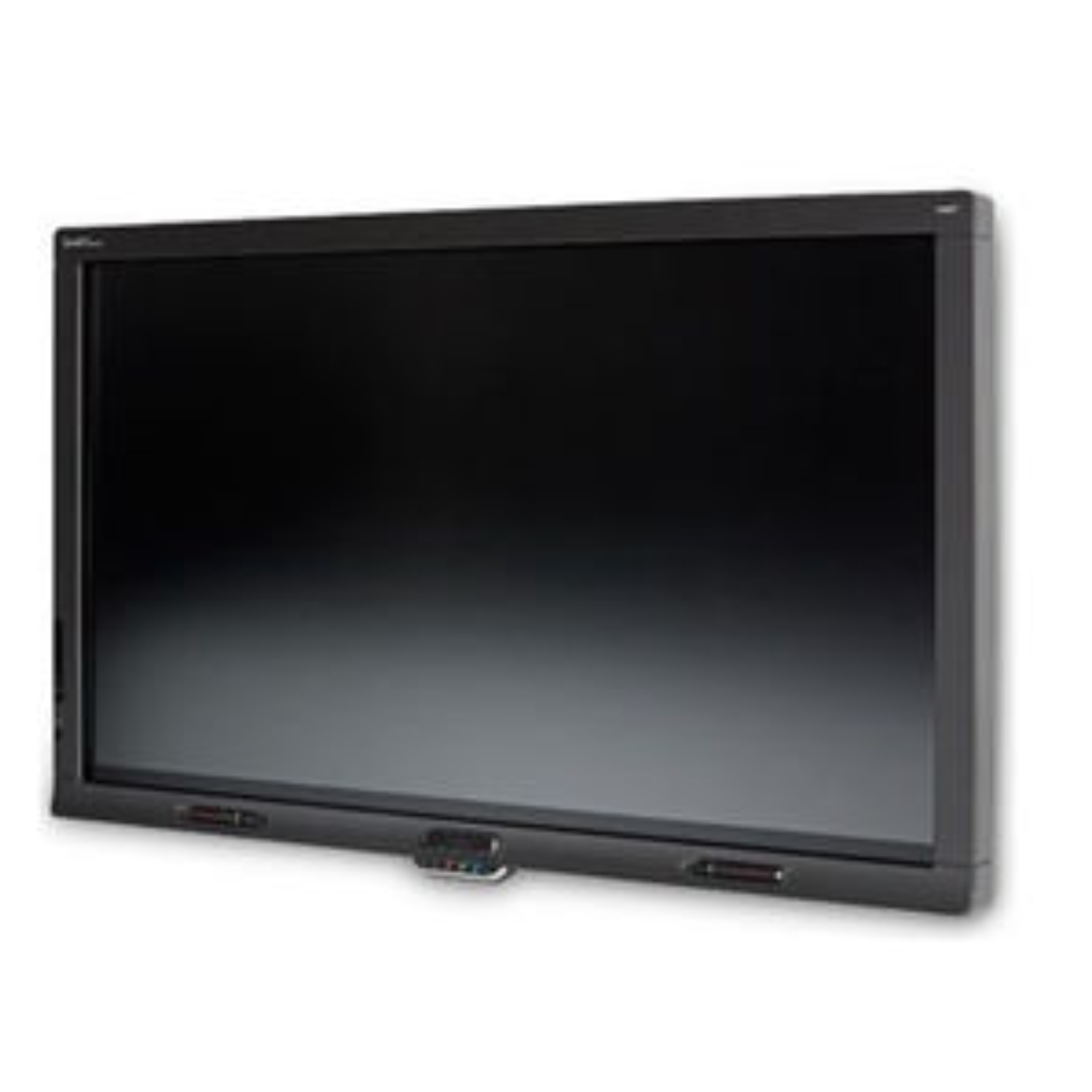 Detalhe da lateral direita do monitor interativo profissional recondicionado SMART Board 8084i-G4 de 84 polegadas 4K. A imagem evidencia a profundidade e resistência estrutural do chassi metálico, projetado para suportar o painel de grande formato, bem como as grelhas de ventilação e as portas de conetividade lateral que facilitam a ligação rápida de computadores e periféricos USB sem necessidade de aceder à parte traseira. Um equipamento colaborativo de topo disponível na JANSit, excelente para instalação segura em suportes de parede reforçados ou carros móveis motorizados em auditórios e espaços corporativos.