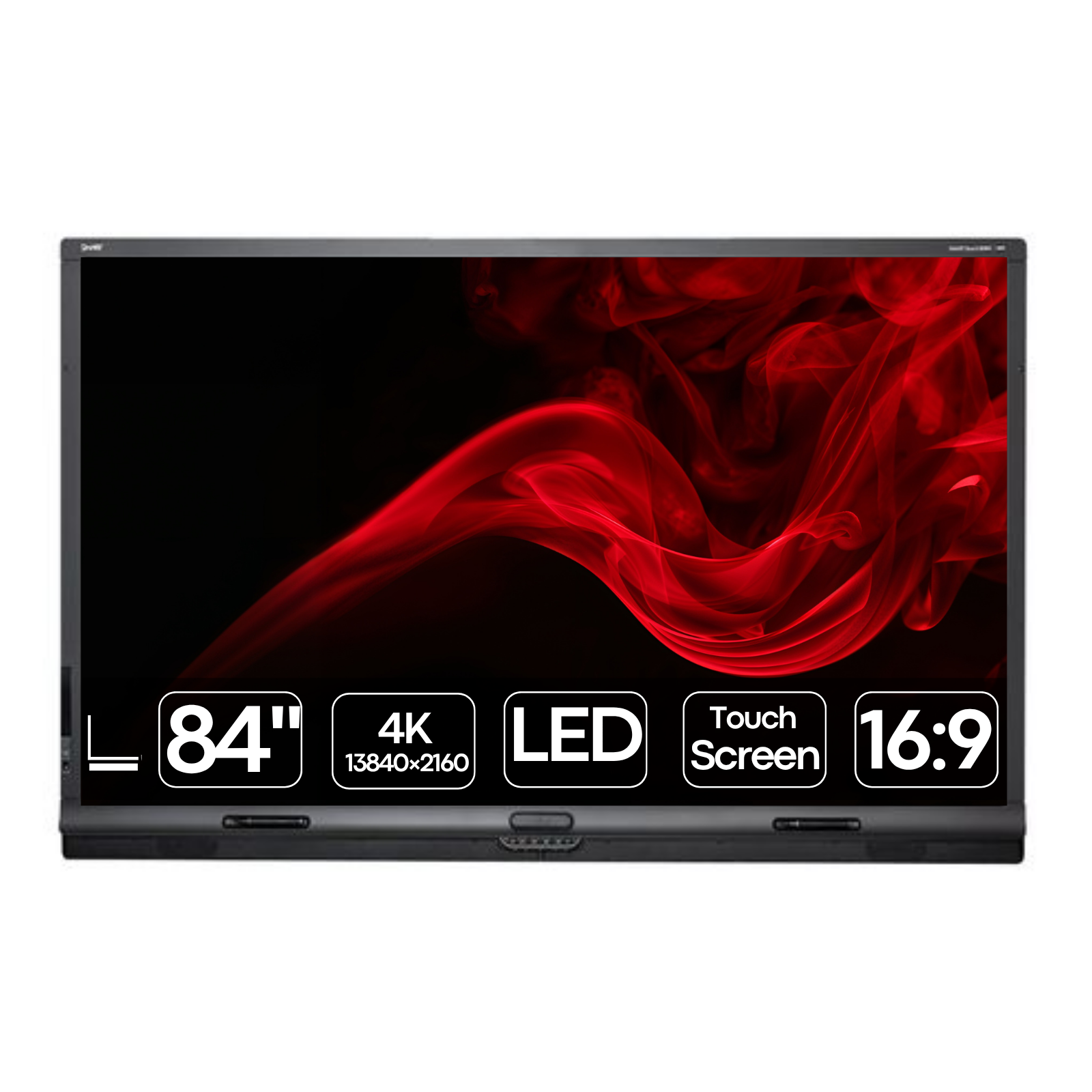 Imagem principal do monitor interativo profissional recondicionado SMART Board 8084i-G4 de 84 polegadas. Esta fotografia em perspetiva frontal evidencia o ecrã táctil de grande formato com resolução 4K Ultra HD, vidro de segurança temperado antirreflexo e tecnologia tátil avançada de escrita natural com caneta e dedo (SMART DViT). Uma solução audiovisual de topo disponível na JANSit, perfeita para salas de reuniões executivas, auditórios corporativos, centros de formação e salas de aula interativas que exigem máxima área visual e elevado impacto colaborativo.