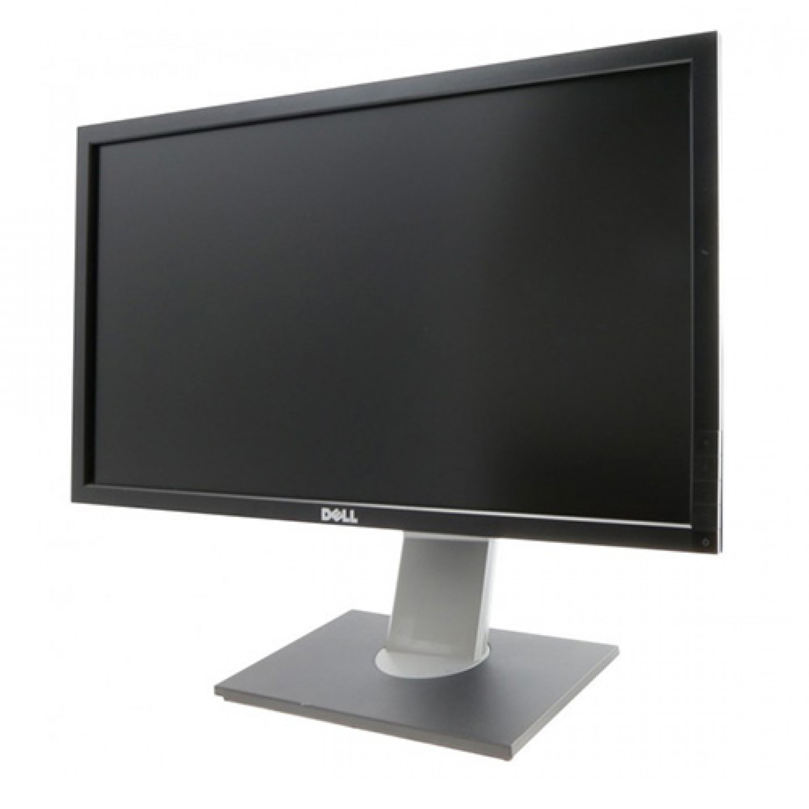 Detalhe da lateral direita do monitor profissional recondicionado Dell P2311HB de 23 polegadas Full HD. Esta imagem destaca o perfil sóbrio do chassi com retroiluminação LED e o posicionamento dos botões de controlo frontal no canto inferior direito para acesso intuitivo às configurações de imagem, contraste, brilho e modos de poupança de energia. Uma solução robusta e económica disponível na JANSit, ideal para equipar secretárias de escritórios, empresas e postos de trabalho remoto.
