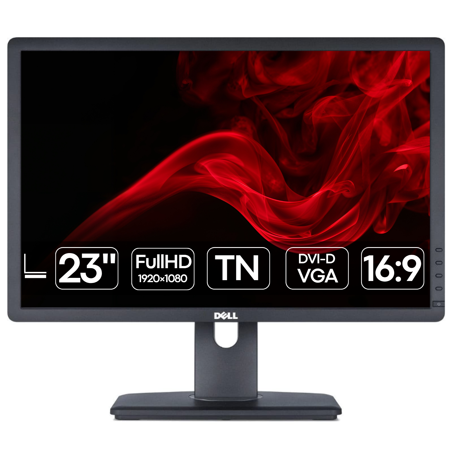 Imagem principal do monitor profissional recondicionado Dell P2312HT (P2312H). Esta fotografia em perspetiva frontal destaca o ecrã LED Full HD de 23 polegadas (1920x1080) com painel antirreflexo e o suporte ergonómico ajustável em altura, inclinação e rotação (pivot). Um monitor versátil e fiável disponível na JANSit, perfeito para postos de trabalho em escritório, teletrabalho e configurações multi-monitor que exigem conforto visual prolongado.