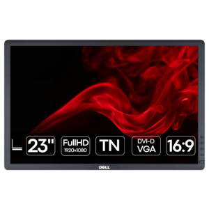 Imagem principal do monitor profissional recondicionado Dell P2312HT (P2312H). Esta fotografia em perspetiva frontal destaca o ecrã LED Full HD de 23 polegadas (1920x1080) com painel antirreflexo e o suporte ergonómico ajustável em altura, inclinação e rotação (pivot). Um monitor versátil e fiável disponível na JANSit, perfeito para postos de trabalho em escritório, teletrabalho e configurações multi-monitor que exigem conforto visual prolongado.