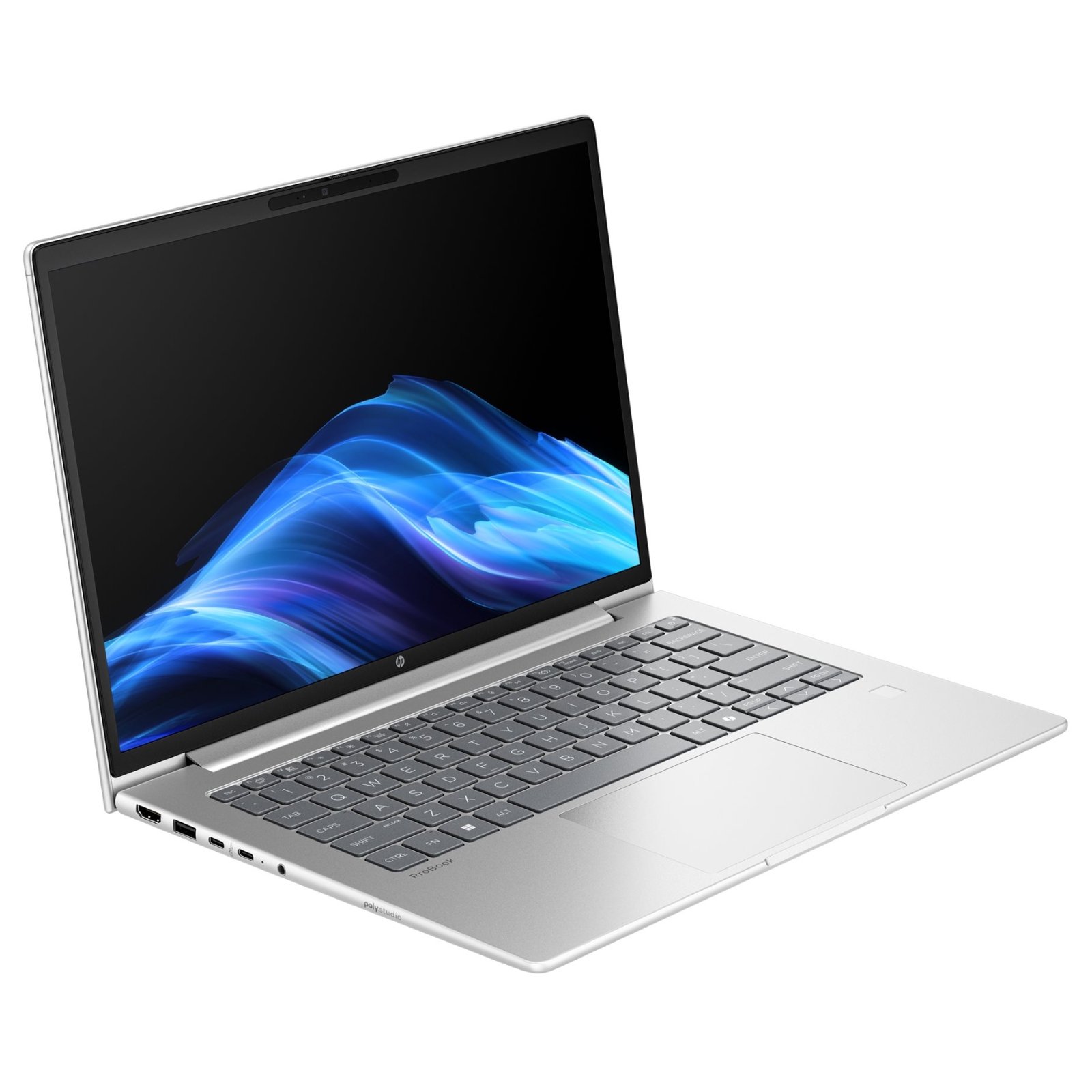 Portátil HP ProBook 4 G1i 16 Novo em Caixa Aberta JANSit – Vista lateral esquerda do portátil empresarial de 16 polegadas, exibindo as portas USB Type-C, a saída HDMI, a porta USB Type-A e o perfil fino do chassis prateado em estado impecável. Com garantia JANSit.
