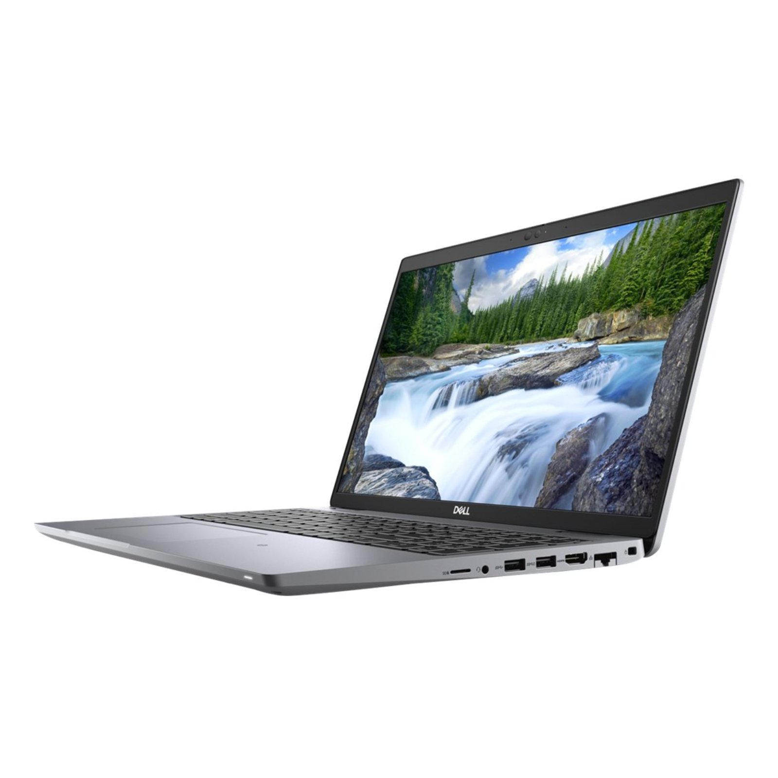 Portátil Dell Latitude 5520 Intel Core i5 16GB recondicionado JANSit – Portátil empresarial de 15.6 polegadas. Vista frontal com o equipamento aberto, exibindo o ecrã Full HD de molduras finas, teclado completo com teclado numérico em português, trackpad amplo e chassis cinzento. Com garantia JANSit.