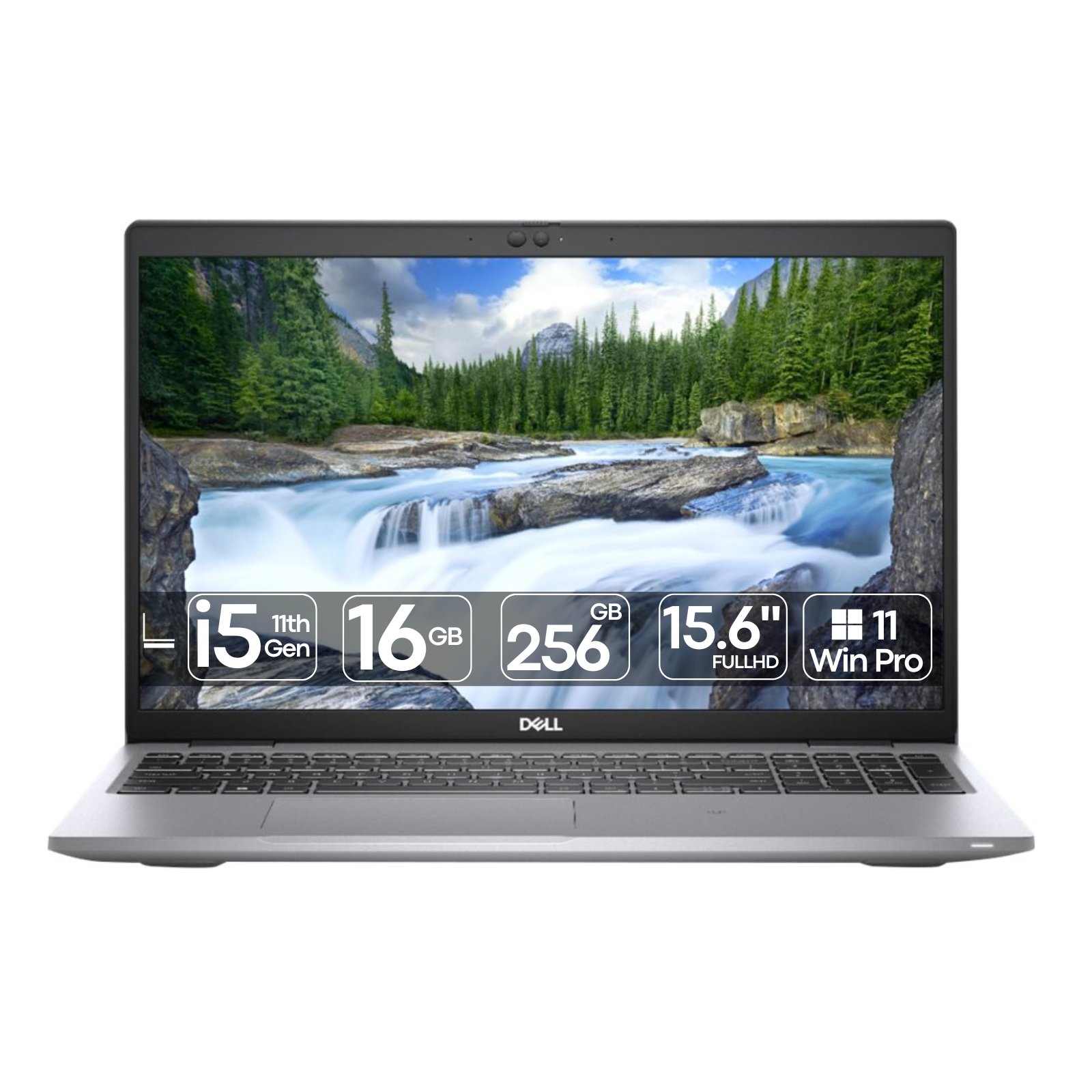 Portátil Dell Latitude 5520 Intel Core i5 16GB recondicionado JANSit – Portátil empresarial de 15.6 polegadas. Vista frontal com o equipamento aberto, exibindo o ecrã Full HD de molduras finas, teclado completo com teclado numérico em português, trackpad amplo e chassis cinzento. Com garantia JANSit.