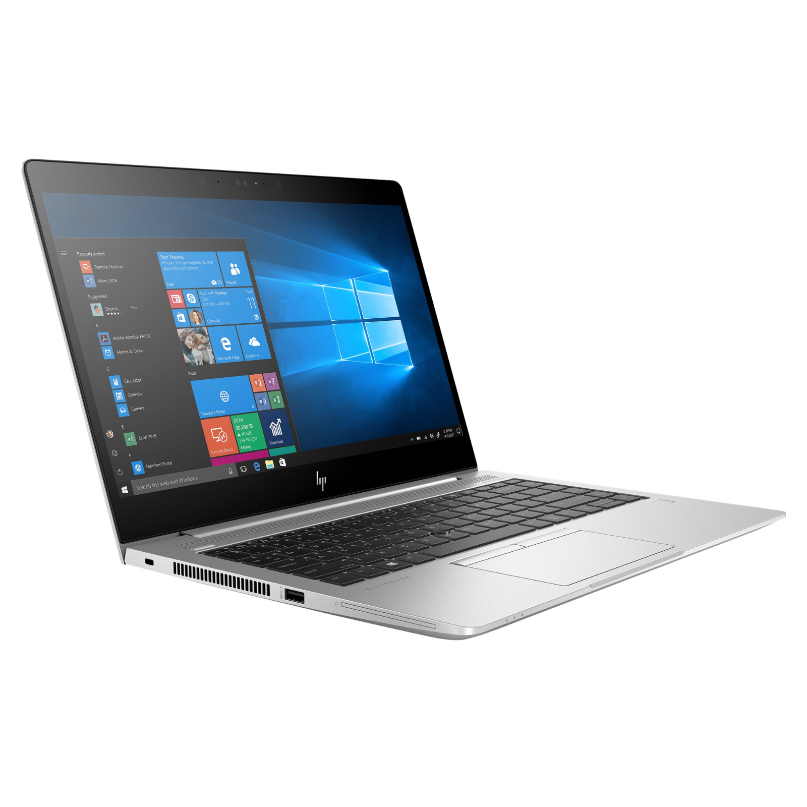 Detalhe da lateral esquerda do portátil recondicionado HP EliteBook 840 G5. Esta imagem destaca os recursos de segurança e conectividade do equipamento, incluindo a ranhura para cabo de segurança Kensington, grelha de ventilação térmica, porta USB 3.1 Gen 1 com função de carregamento e o leitor integrado de cartões Smart Card. Uma excelente opção corporativa disponível na JANSit, ideal para empresas e profissionais que necessitam de elevada proteção de dados e autenticação segura.