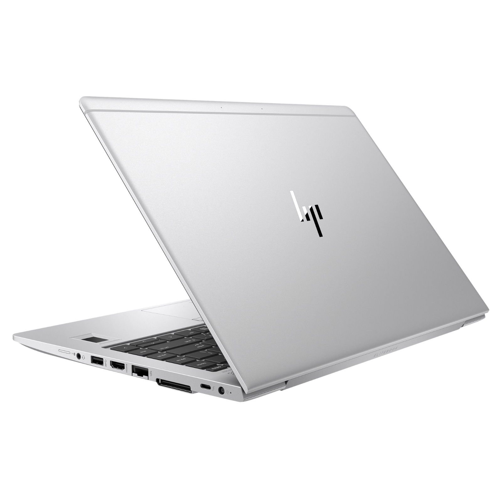 Detalhe da parte traseira e dobradiça central do portátil recondicionado HP EliteBook 840 G5. Esta imagem destaca o acabamento elegante em alumínio prateado com a gravação discreta da linha "EliteBook", demonstrando a construção robusta e a qualidade do chassi de nível empresarial. Um equipamento ultraportátil disponível na JANSit, ideal para profissionais e empresas que procuram durabilidade, mobilidade e um design executivo de topo.