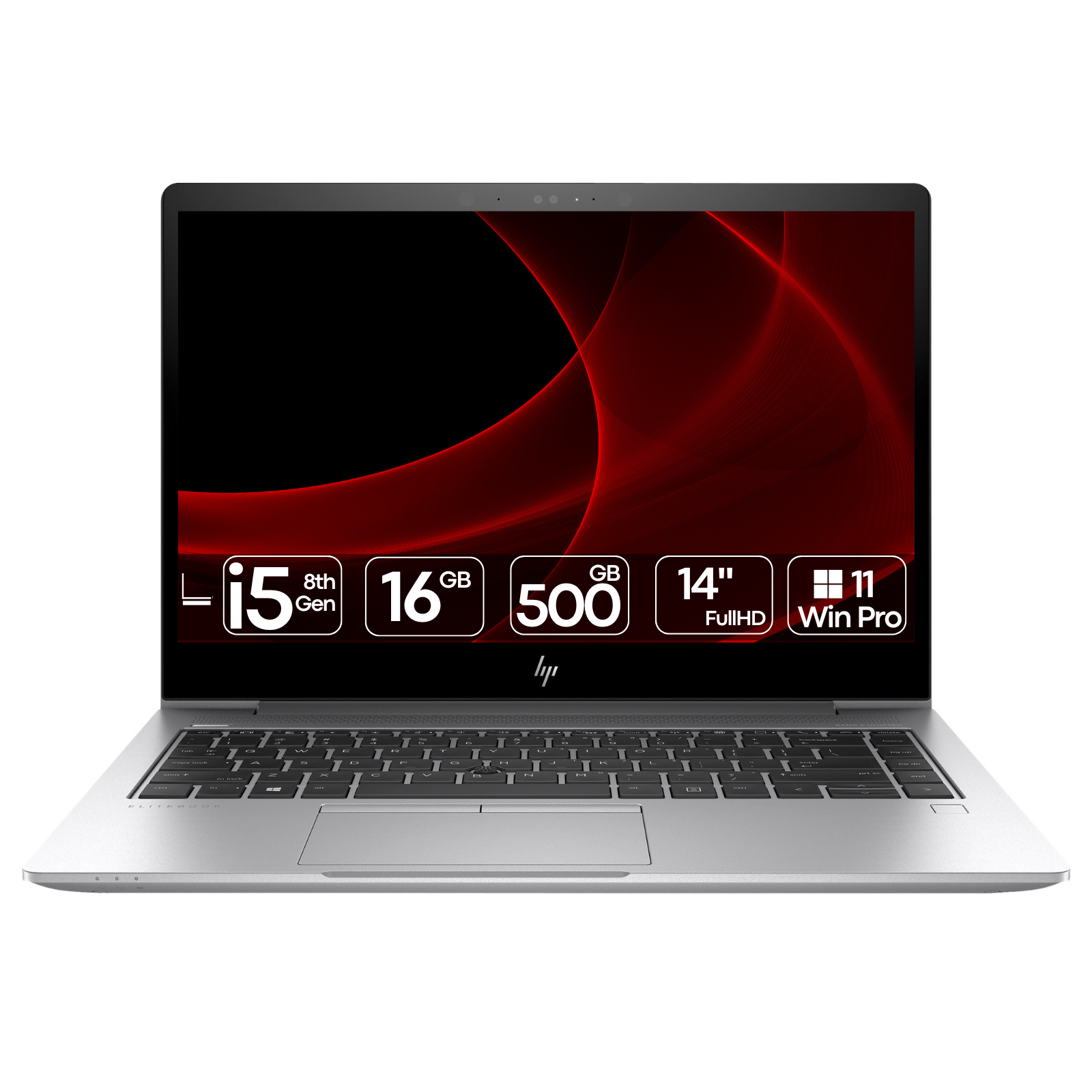 Imagem principal do portátil recondicionado HP EliteBook 840 G5. Esta fotografia em perspetiva frontal destaca o ecrã Full HD de 14 polegadas, a estrutura ultrafina em alumínio prateado de qualidade profissional e o teclado ergonómico de alta precisão. Um modelo empresarial icónico disponível na JANSit, ideal para executivos, profissionais em regime híbrido e empresas que procuram fiabilidade, mobilidade e elegância.