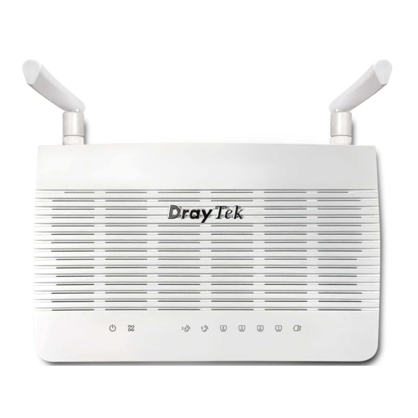 Router Draytek Vigor 2136 ax 2.5G VPN Novo em Caixa Aberta JANSit – Vista superior do router Wi-Fi 6, exibindo a grelha de ventilação do chassis, o logótipo DrayTek em destaque e a disposição das antenas externas em estado impecável. Com garantia JANSit.