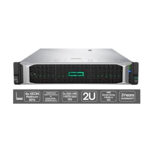 Servidor HP ProLiant DL560 Gen10 4x Intel Xeon 8276 512GB RAM 2TB Optane recondicionado JANSit – Servidor para rack 2U de alta performance. Vista frontal do chassis, exibindo a grelha de ventilação, baías para discos SSD SAS HPE, painel de LED indicadores de estado e o logótipo HPE. Com garantia JANSit.