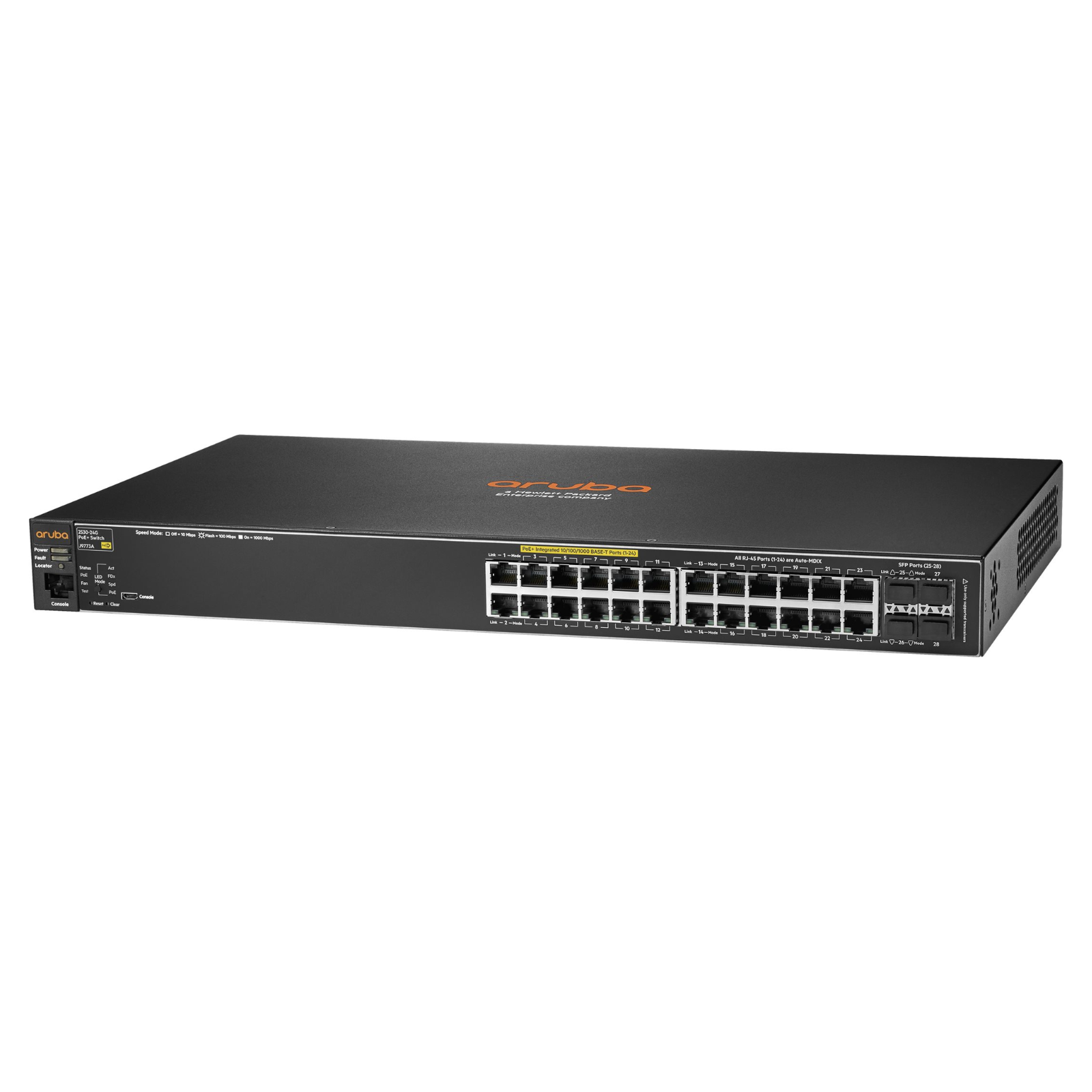 Detalhe da lateral direita do switch de rede empresarial recondicionado HPE Aruba 2530. Esta imagem destaca o chassi metálico em formato 1U com furação padrão para fixação de calhas e orelhas de montagem em bastidor de 19 polegadas (rack mount), além das grelhas de ventilação projetadas para assegurar a dissipação contínua de calor e o arrefecimento eficiente do equipamento. Uma solução fiável de comutação de rede disponível na JANSit, ideal para armários de telecomunicações, salas técnicas e infraestruturas de TI empresariais.