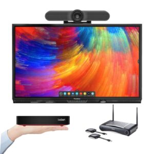 Sistema completo de videoconferência recondicionado JANSit – Painel interativo Promethean de 75 polegadas, câmara 4K Logitech MeetUp, sistema de apresentação sem fios Barco ClickShare CSE-200 e Mini PC Lenovo ThinkSmart Core i5. Solução premium para salas de reunião Grade A com garantia JANSit.