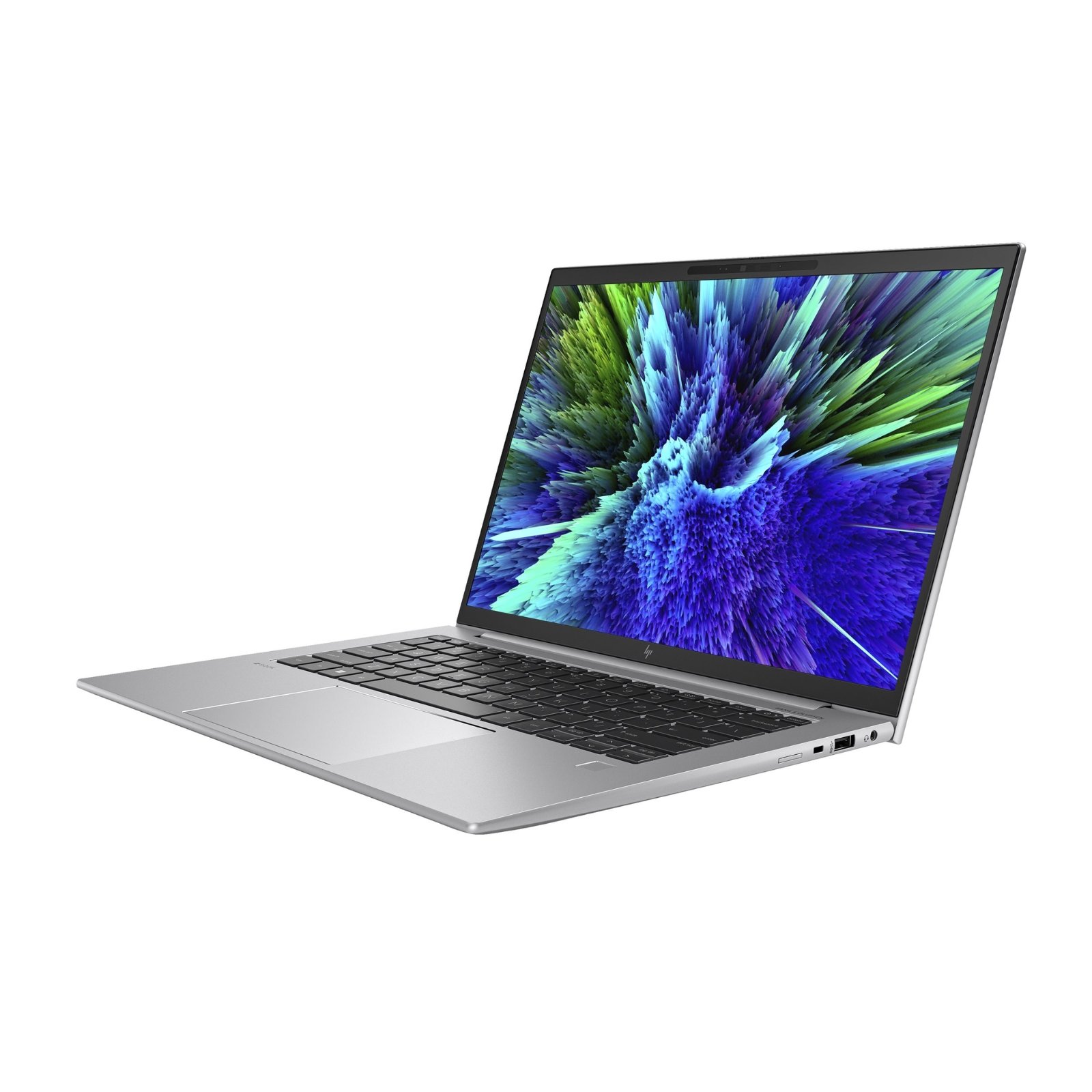 Workstation Portátil HP ZBook Firefly 14 G10 A recondicionado JANSit – Vista lateral direita da estação de trabalho portátil de 14 polegadas, exibindo a porta USB Type-A, a ranhura para cabo de segurança e o leitor de cartões Smart Card no chassis em alumínio cinzento escuro. Com garantia JANSit.