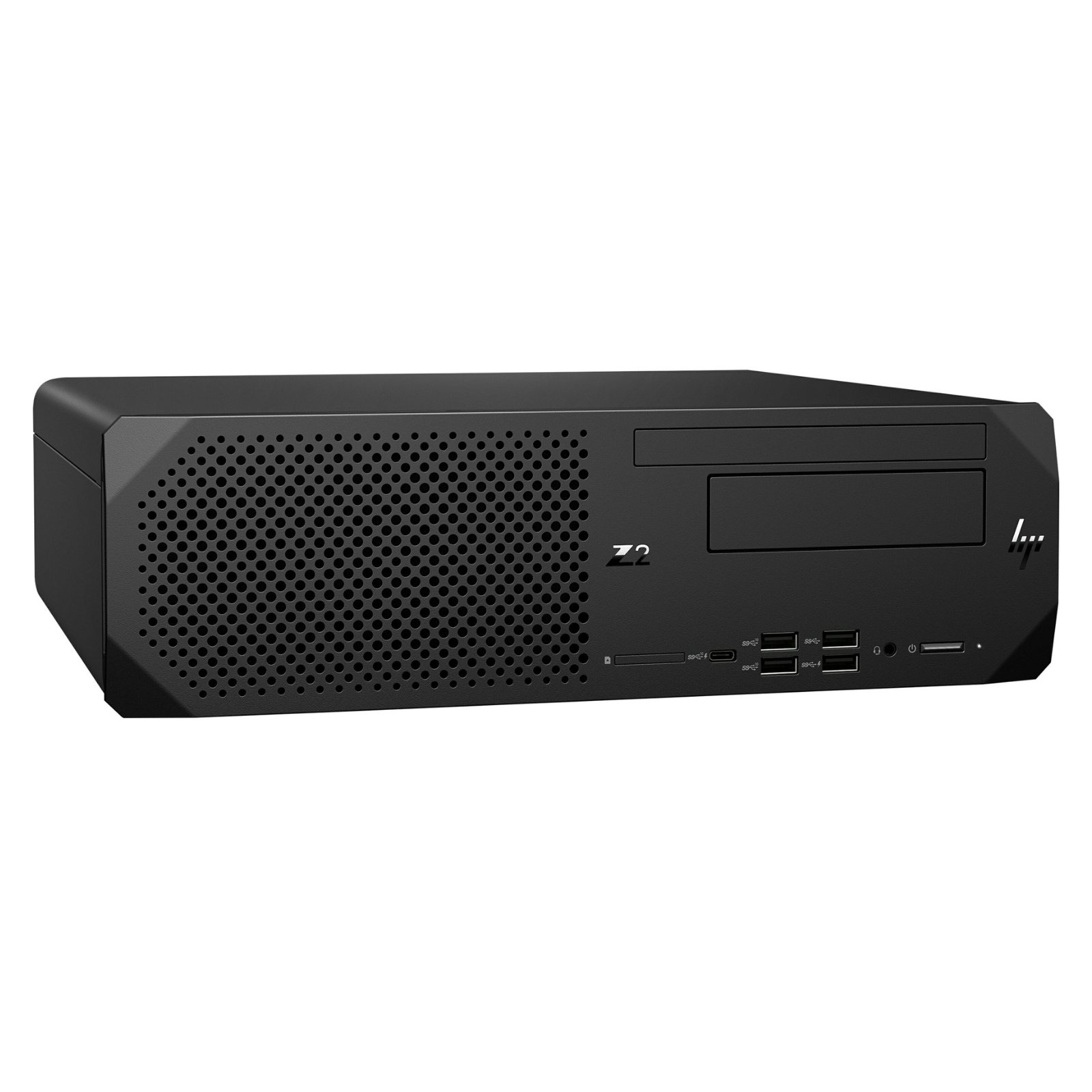 Workstation HP Z2 G5 SFF recondicionada JANSit – Vista lateral esquerda da estação de trabalho computador de secretária compacto, exibindo o painel lateral preto, a grelha de ventilação e o fecho de libertação rápida para acesso aos componentes internos. Com garantia JANSit.