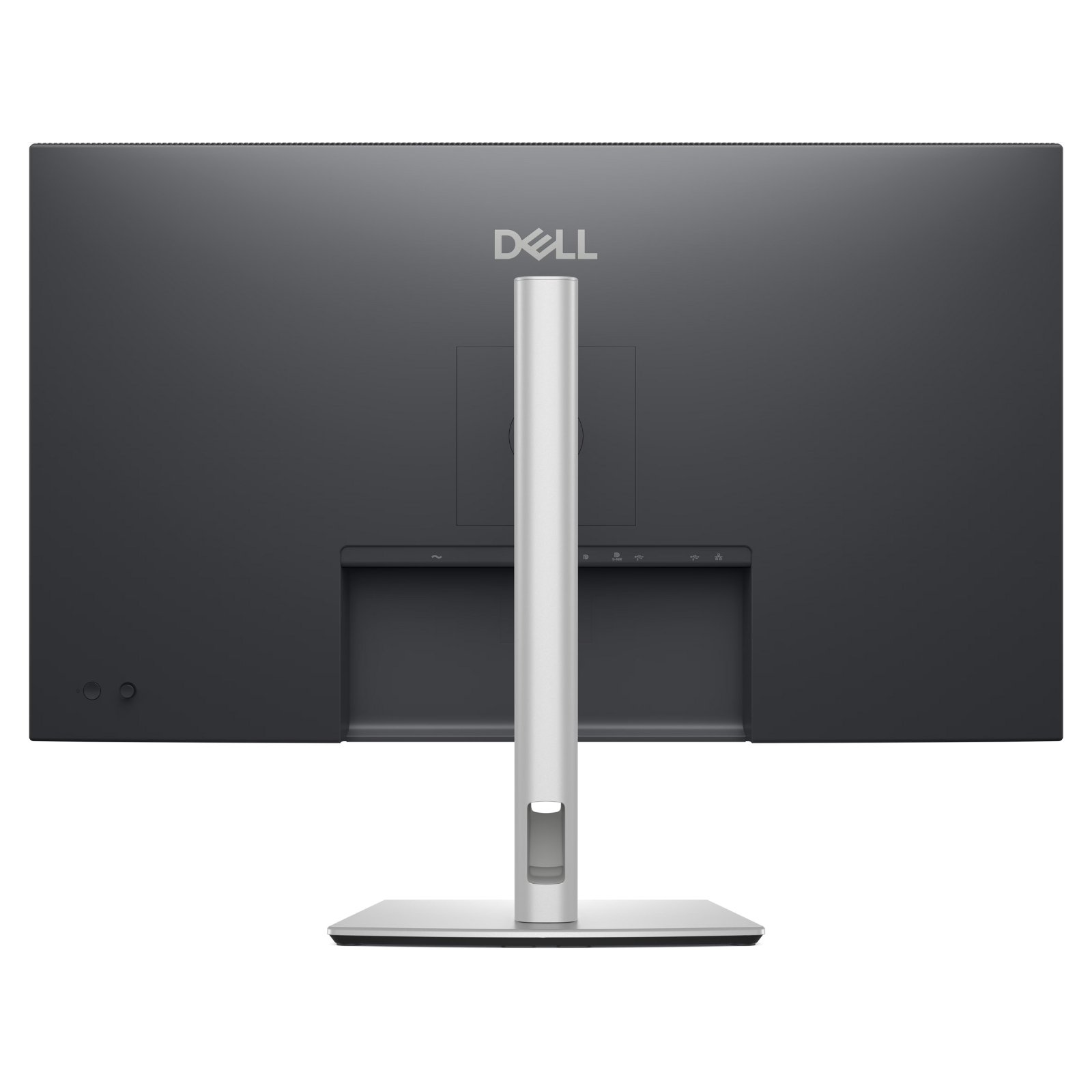 Monitor Dell Pro Plus P3225QE reacondicionado JANSit – Vista trasera del monitor profesional de 32 pulgadas 4K UHD, mostrando el panel de conexiones posterior, el botón de navegación Joystick, el sistema de anclaje VESA y la base ergonómica con gestión de cables. Con garantía JANSit.