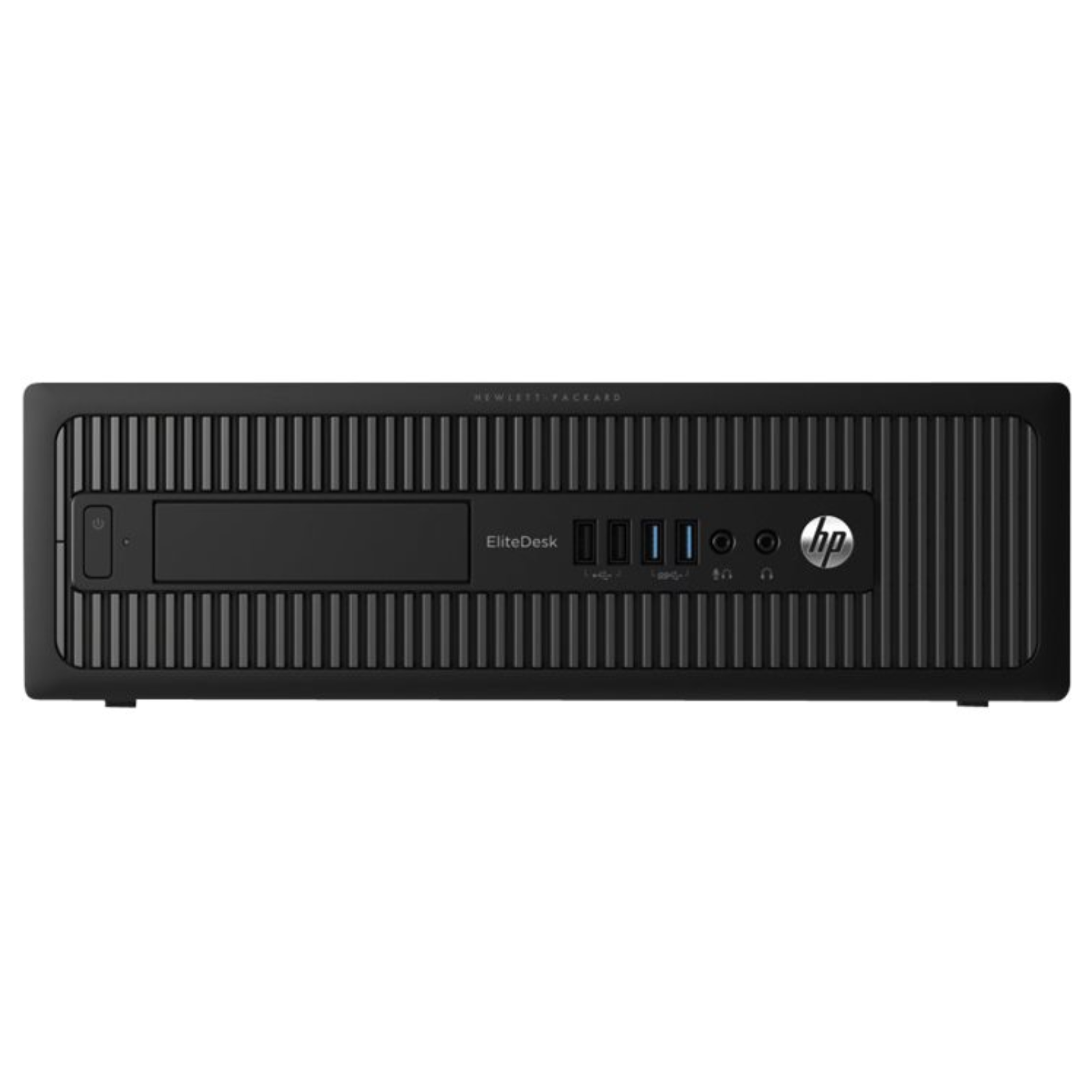 Imagem principal do computador de secretária profissional recondicionado HP EliteDesk / ProDesk 800 G1 em formato Small Form Factor (SFF). A fotografia frontal evidencia o chassi metálico compacto e resistente, a grelha frontal para fluxo de ar eficiente, unidade de leitura ótica integrada e o painel de conectividade frontal rápida com quatro portas USB (incluindo USB 3.0 de alta velocidade) e conectores de áudio para auscultadores e microfone. Um desktop corporativo económico, fiável e de reduzida pegada de secretária disponível na JANSit, ideal para equipar postos de atendimento, receções, escolas, gabinetes de contabilidade e tarefas diárias de escritório.