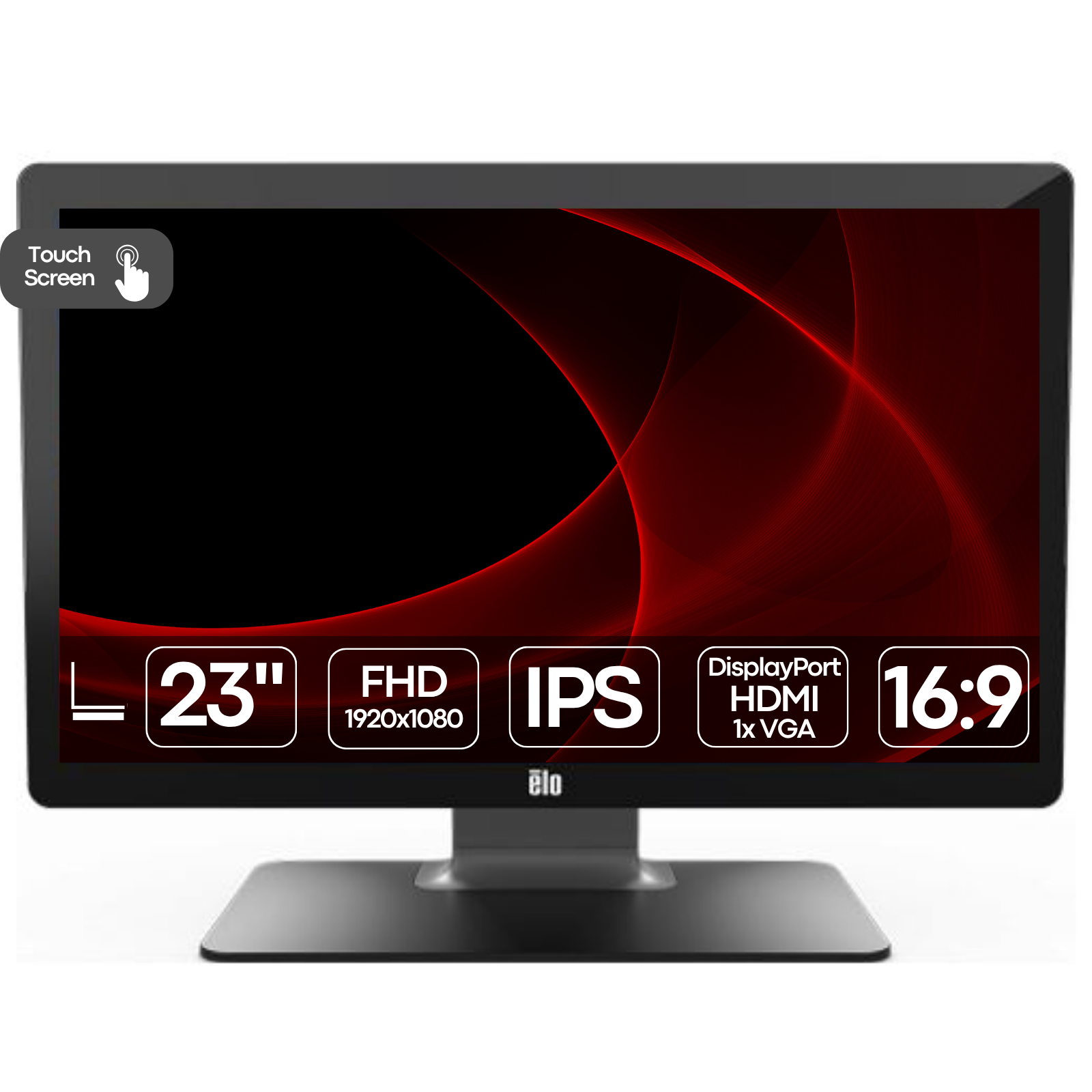 Imagem principal do monitor tátil profissional recondicionado HP EliteDisplay E230t (tecnologia de toque capacitiva / colaboração HP Elo touch) de 23 polegadas com resolução Full HD (1920x1080). A vista frontal evidencia o design moderno com moldura ultrafina micro-edge em três lados (ideal para configurações multiecrã sem descontinuidade visual), ecrã IPS de elevada precisão cromática com tratamento antirreflexo e reconhecimento multitoque de até 10 pontos de contacto em simultâneo com resposta rápida sem desfasamento. Inclui suporte ergonómico completo com ajuste de altura, inclinação e rotação. Um monitor tátil corporativo robusto e elegante disponível na JANSit, perfeito para postos de trabalho interativos, gabinetes de atendimento bancário ou hospitalar, terminais de ponto de venda (POS) avançados e receções modernas.