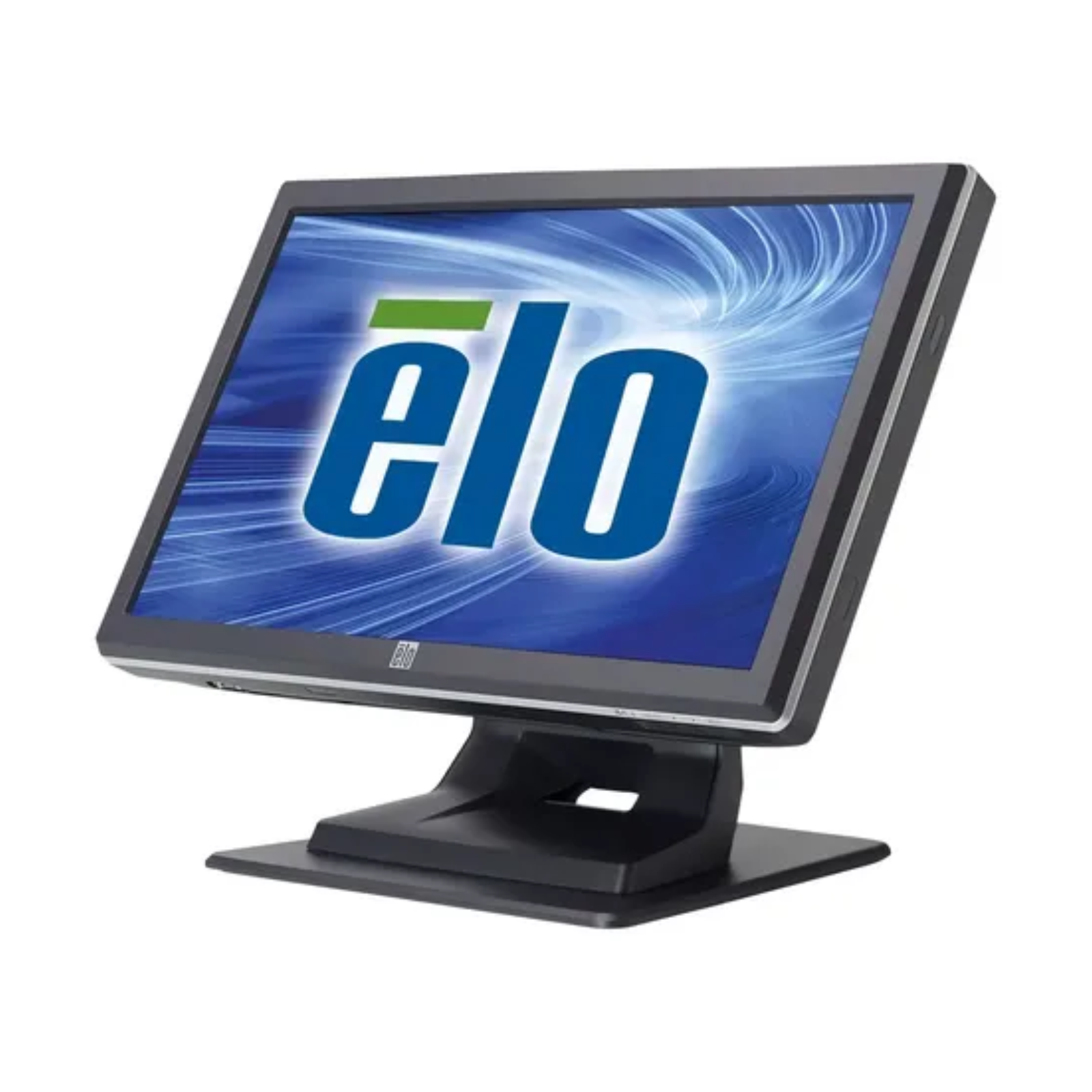 Vista do perfil lateral direito do monitor tátil profissional recondicionado Elo TouchSolutions 1919L (ET1919L) de 18,5 polegadas. A fotografia salienta a espessura robusta do chassi de grau industrial em preto fosco, a estabilidade da base articulada e o painel lateral com botões de controlo OSD (On-Screen Display) para ajuste de brilho, contraste e geometria de imagem — integrando funcionalidade de bloqueio de segurança para evitar modificações acidentais por parte de clientes ou operadores não autorizados. Um ecrã tátil fiável e de longa vida útil disponível na JANSit, essencial para caixas de supermercado, sistemas de gestão de mesas em restaurantes, receções e quiosques de informação.